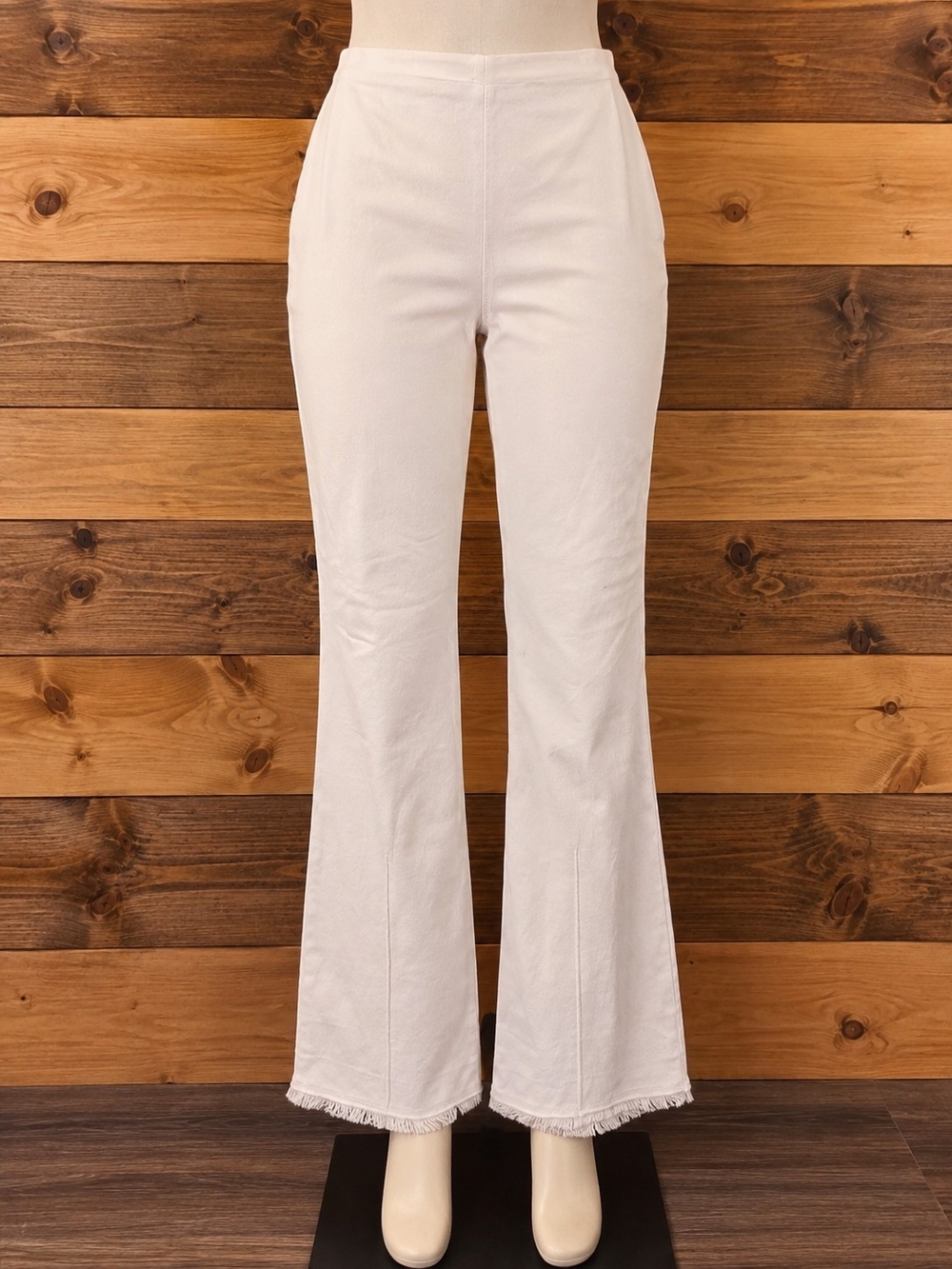 Lysse White Flare Jeans with Frayed Hem